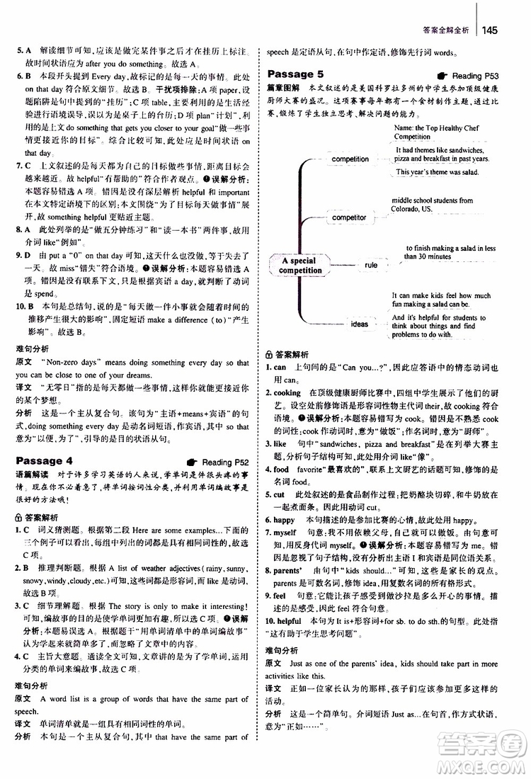 曲一線2020版53英語(yǔ)七年級(jí)通用版英語(yǔ)完形填空與閱讀理解150+50篇參考答案
