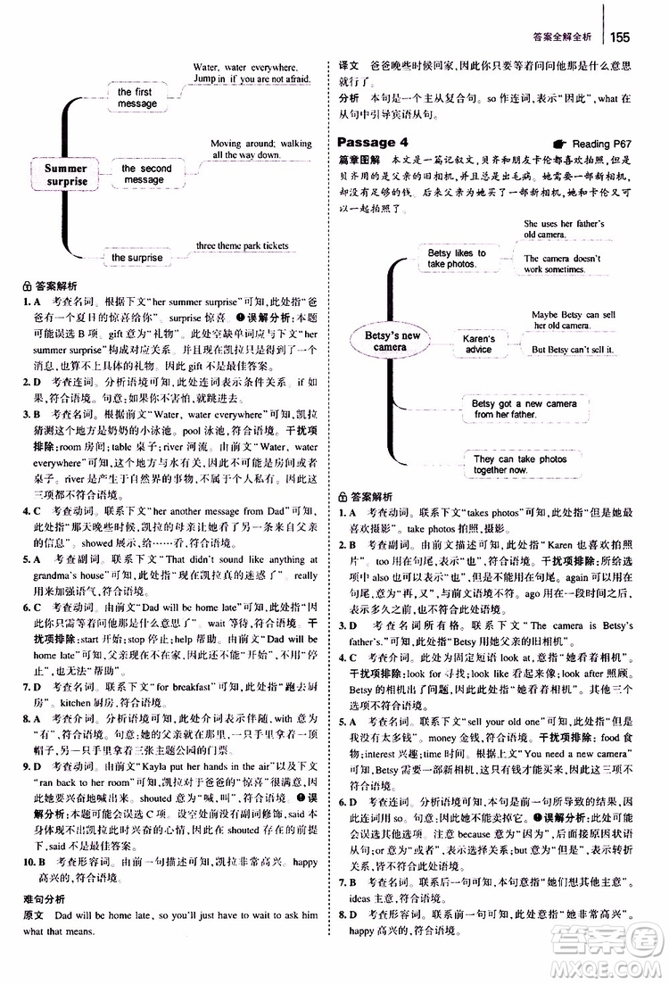 曲一線2020版53英語(yǔ)七年級(jí)通用版英語(yǔ)完形填空與閱讀理解150+50篇參考答案