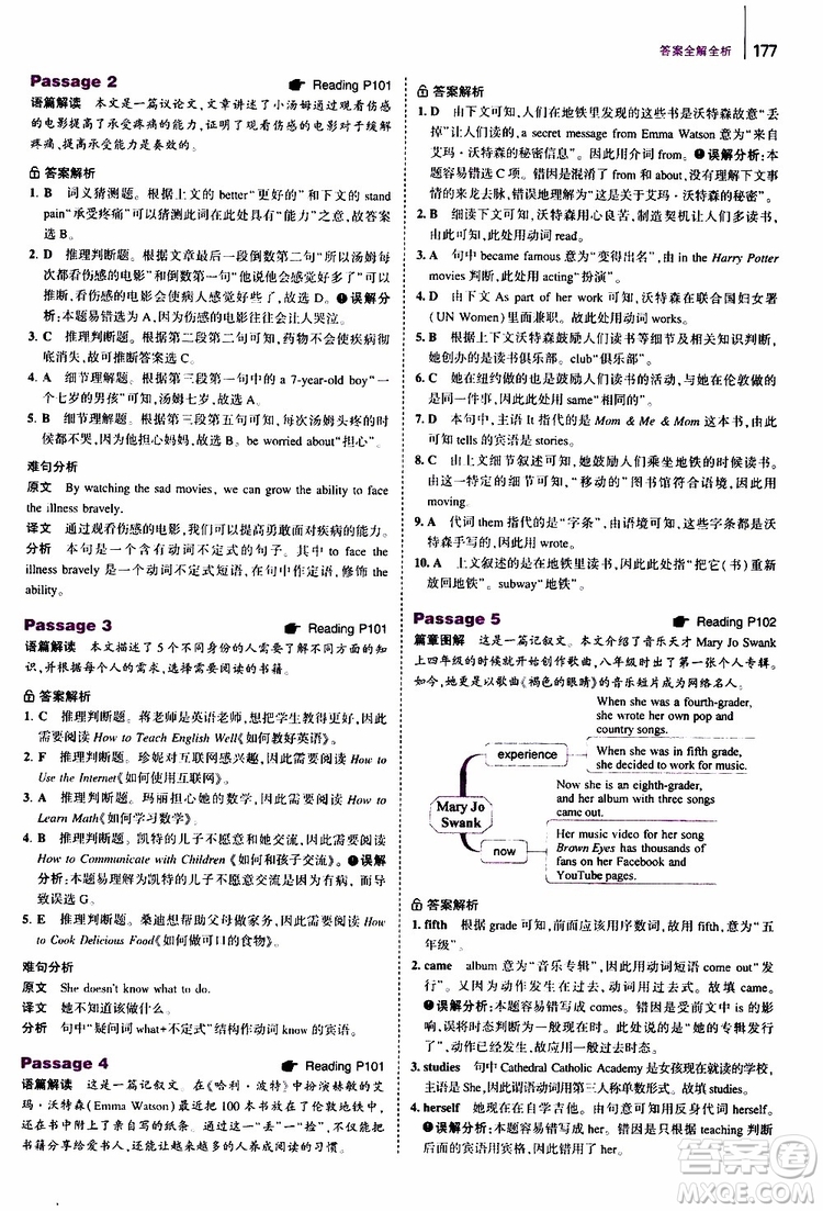 曲一線2020版53英語(yǔ)七年級(jí)通用版英語(yǔ)完形填空與閱讀理解150+50篇參考答案