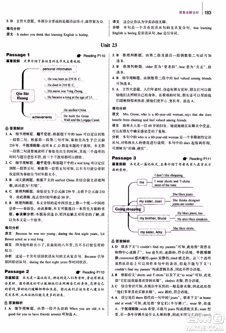 曲一線2020版53英語(yǔ)七年級(jí)通用版英語(yǔ)完形填空與閱讀理解150+50篇參考答案