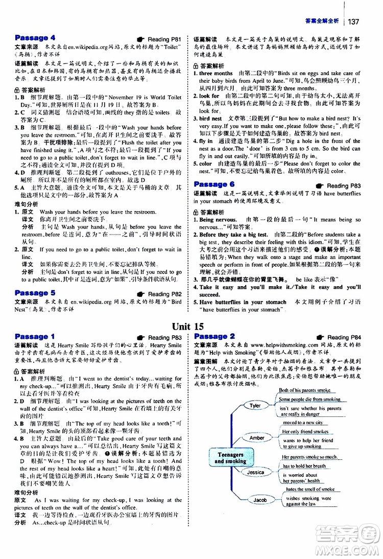 曲一線2020版53英語150加50篇英語閱讀理解八年級通用版參考答案