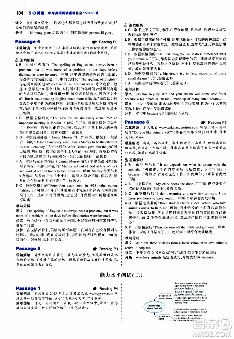 曲一線2020版53英語九年級(jí)中考英語閱讀語篇補(bǔ)全參考答案