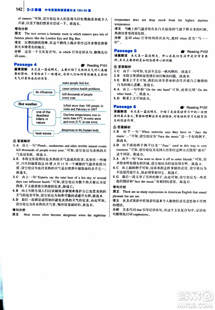 曲一線2020版53英語九年級(jí)中考英語閱讀語篇補(bǔ)全參考答案