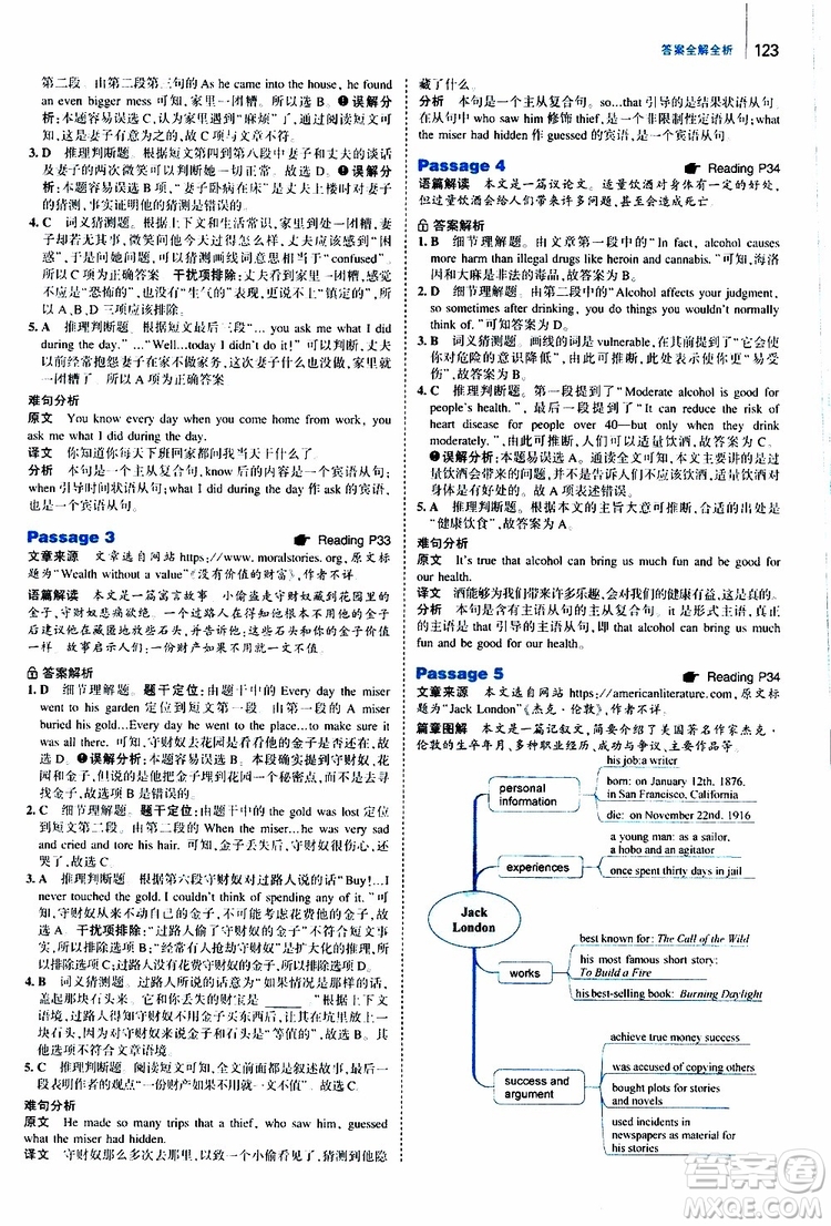 曲一線2020版53英語九年級加中考英語閱讀理解通用版參考答案