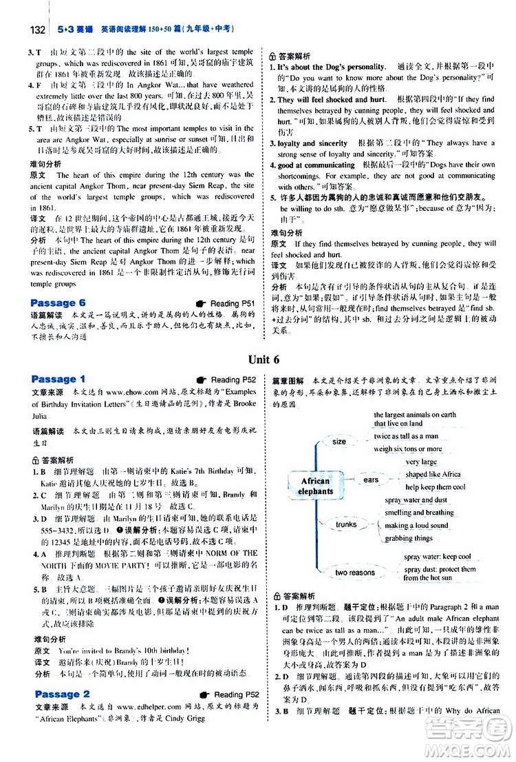 曲一線2020版53英語九年級加中考英語閱讀理解通用版參考答案