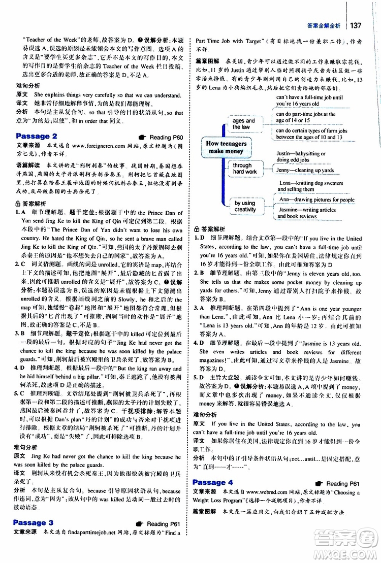 曲一線2020版53英語九年級加中考英語閱讀理解通用版參考答案