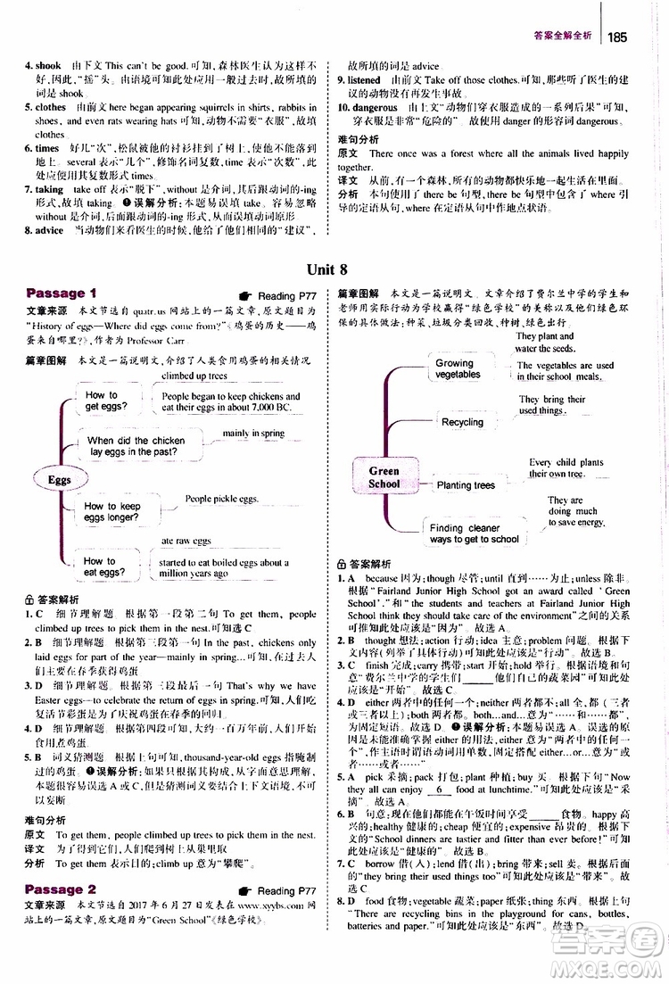 曲一線2020版53英語(yǔ)中考英語(yǔ)完形填空與閱讀理解150+50篇通用版參考答案