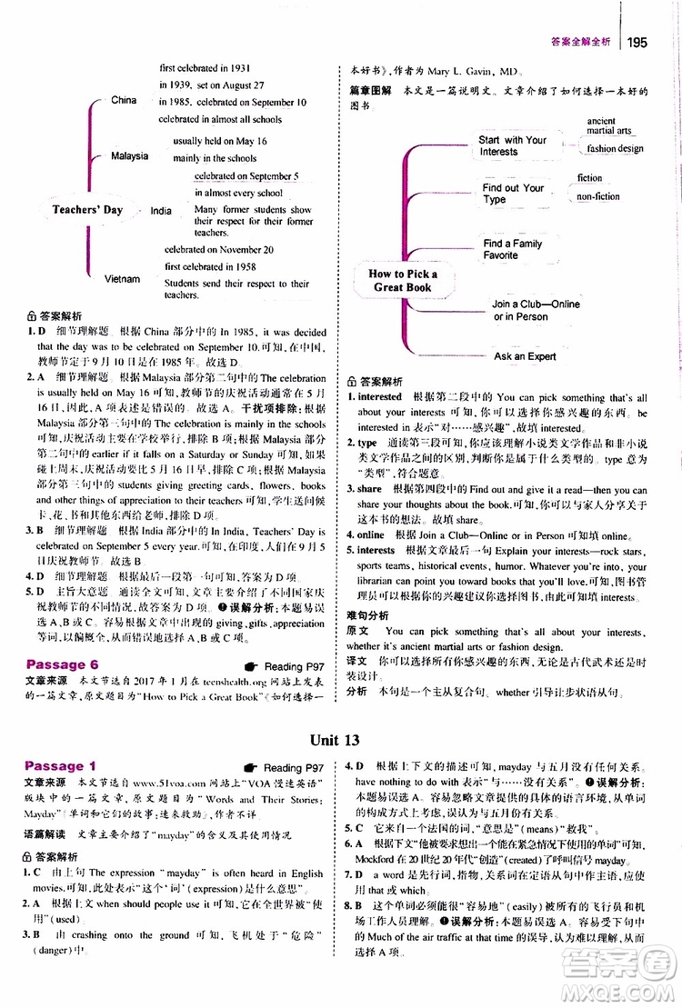 曲一線2020版53英語(yǔ)中考英語(yǔ)完形填空與閱讀理解150+50篇通用版參考答案