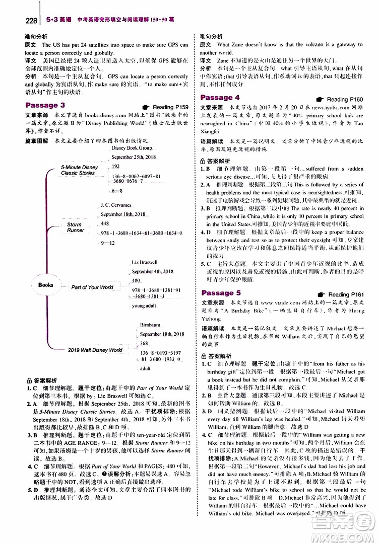 曲一線2020版53英語(yǔ)中考英語(yǔ)完形填空與閱讀理解150+50篇通用版參考答案