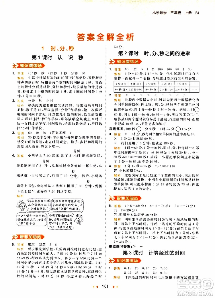 小兒郎2019秋53天天練三年級數(shù)學(xué)上冊RJ人教版參考答案