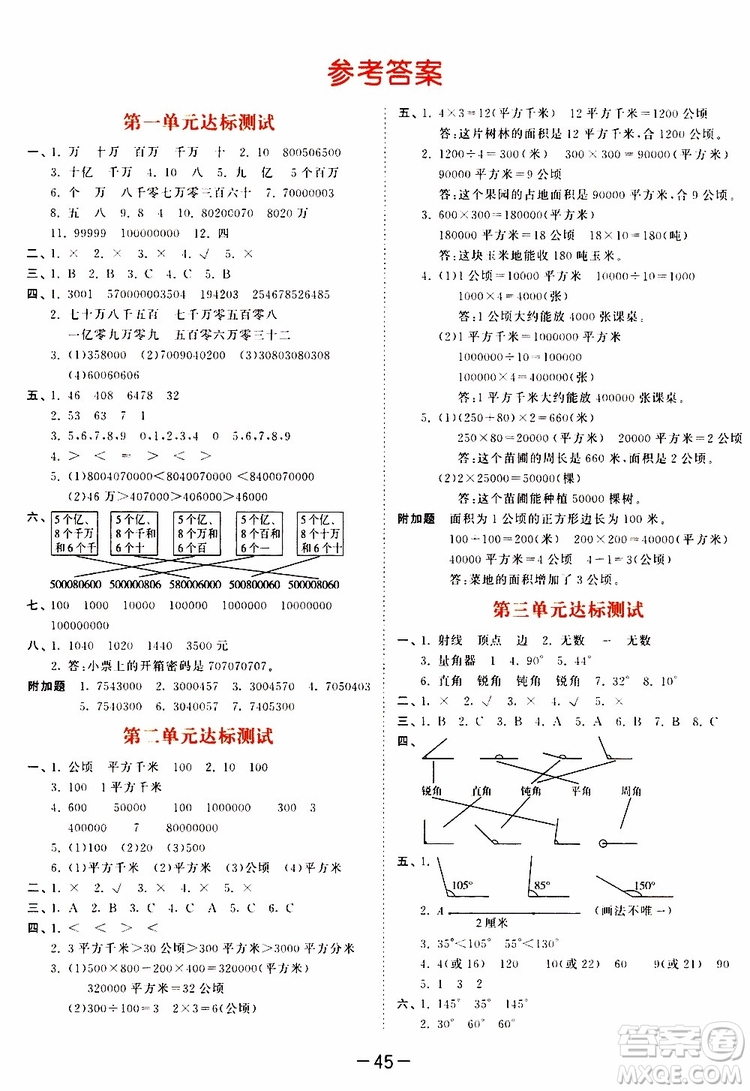 小兒郎2019秋新版53天天練數(shù)學四年級上冊人教版RJ參考答案