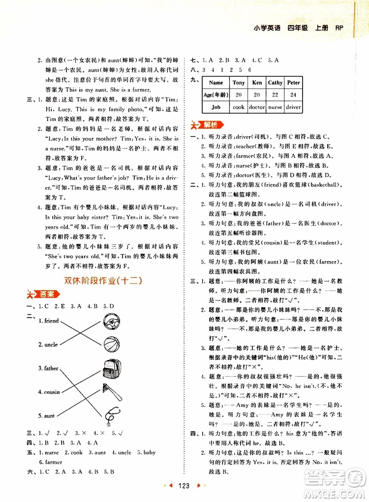 小兒郎2019秋新版53天天練英語四年級(jí)上冊RP人教版參考答案