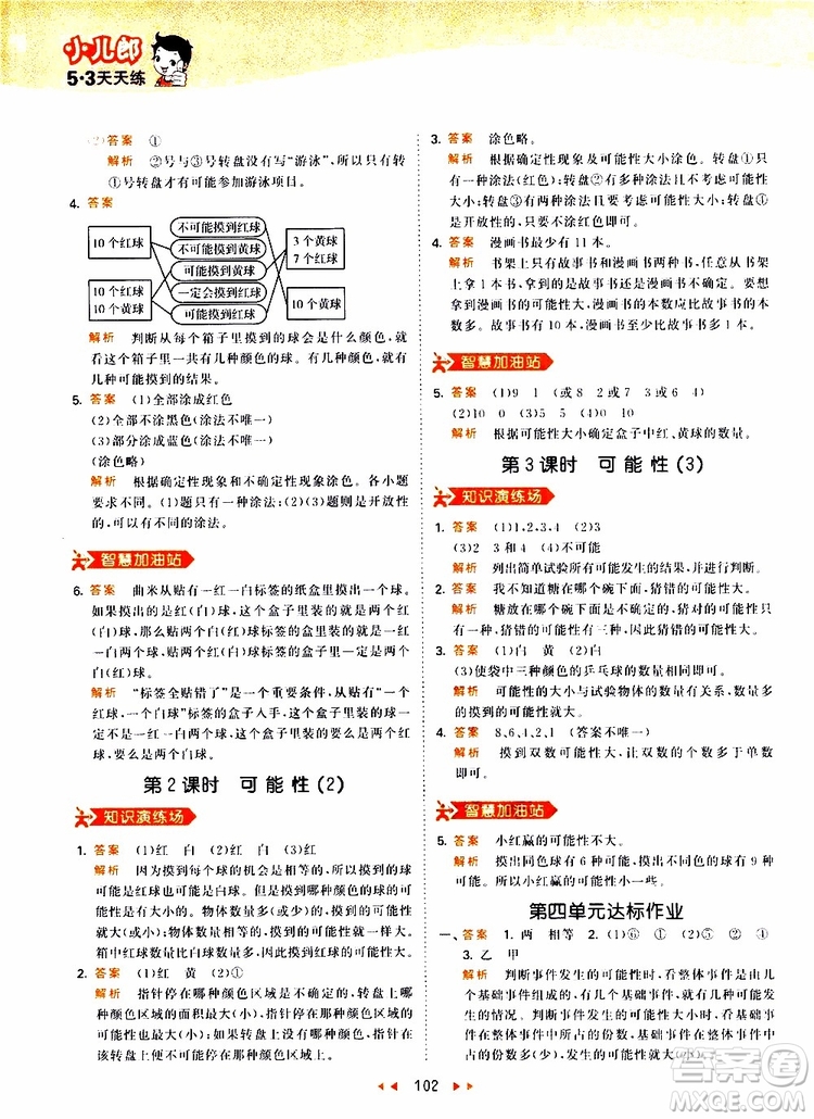 2019秋小兒郎53天天練五年級數(shù)學(xué)上冊RJ人教版參考答案