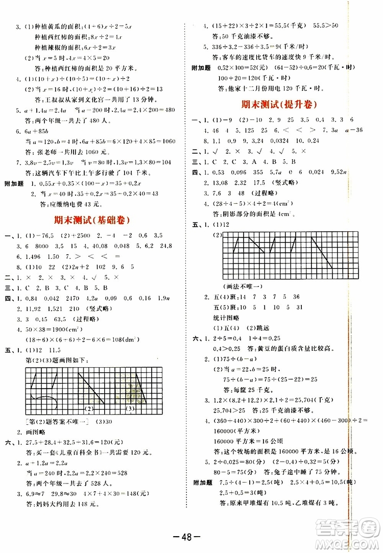 2019秋小兒郎53天天練五年級數(shù)學上冊SJ蘇教版參考答案