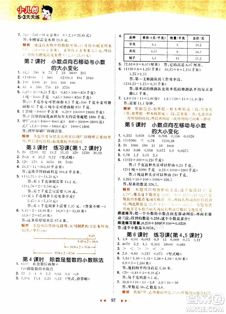 2019秋小兒郎53天天練五年級數(shù)學上冊SJ蘇教版參考答案