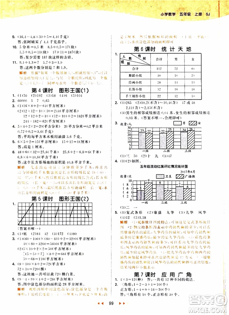 2019秋小兒郎53天天練五年級數(shù)學上冊SJ蘇教版參考答案