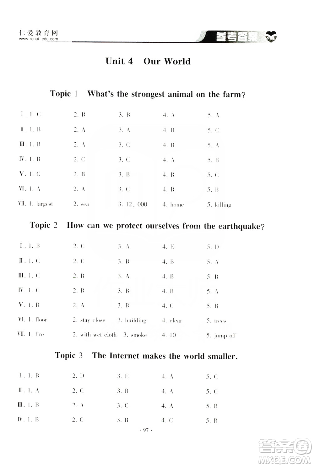 仁愛(ài)英語(yǔ)同步聽(tīng)力訓(xùn)練2019八年級(jí)上冊(cè)答案