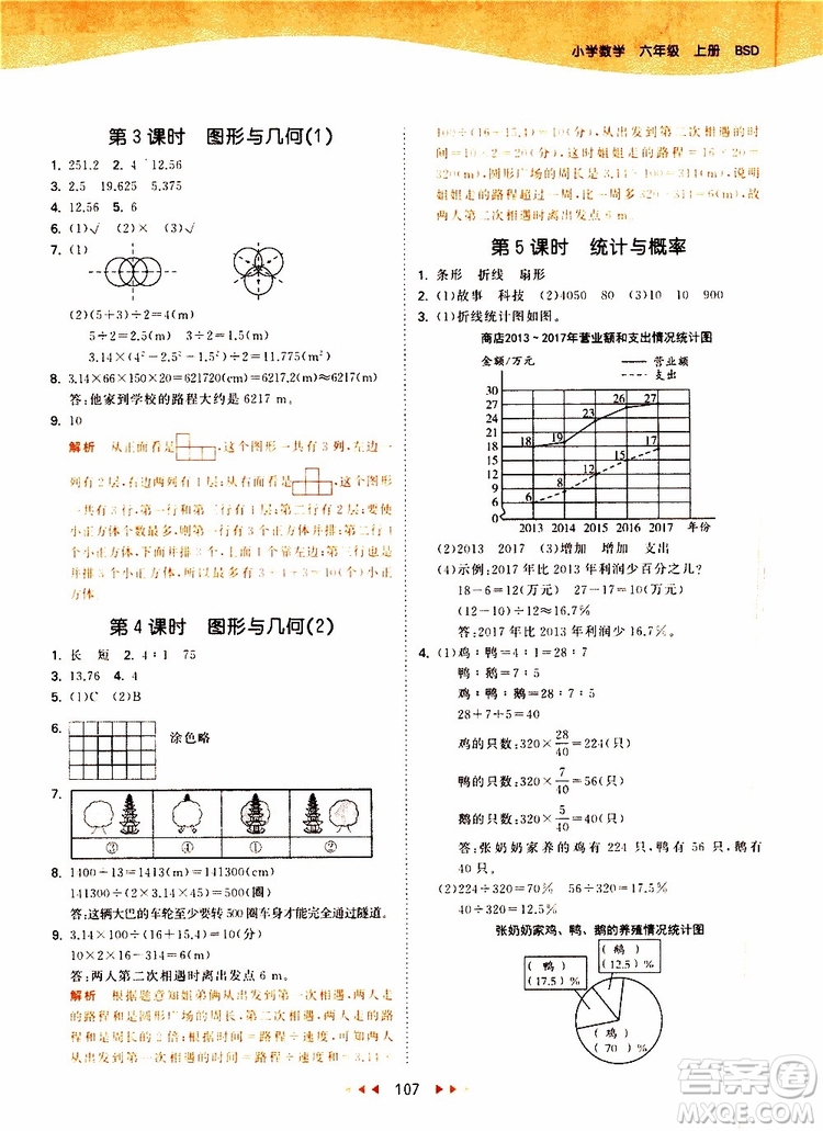 小兒郎2019年53天天練小學數(shù)學六年級上冊BSD北師大版參考答案