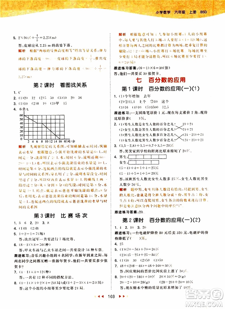 小兒郎2019年53天天練小學數(shù)學六年級上冊BSD北師大版參考答案