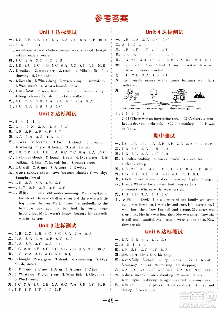 小兒郎2019年53天天練小學(xué)英語六年級上冊YL譯林版參考答案