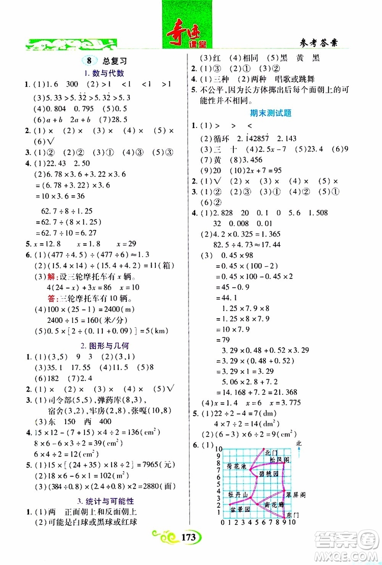 2019年世紀(jì)英才叢書數(shù)法題解奇跡課堂數(shù)學(xué)五年級上冊人教版參考答案