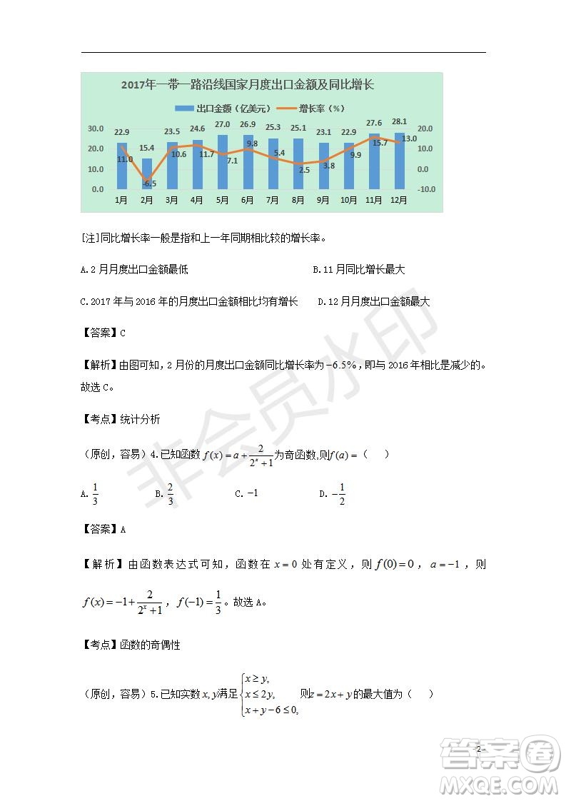 湖北省部分重點中學2020屆高三新起點聯考考試文理數試題及答案解析