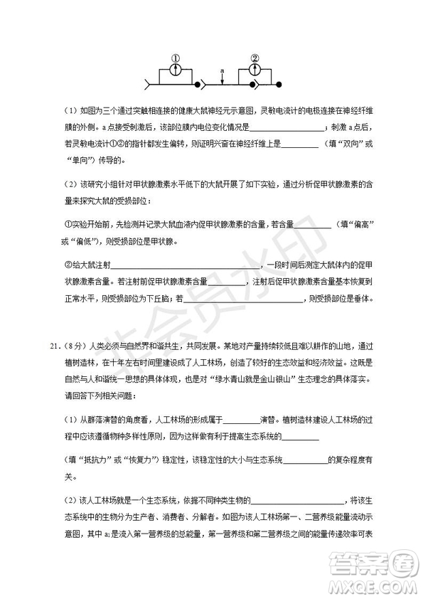 焦作市普通高中2019—2020學(xué)年新高三年級(jí)定位考試生物試題及答案