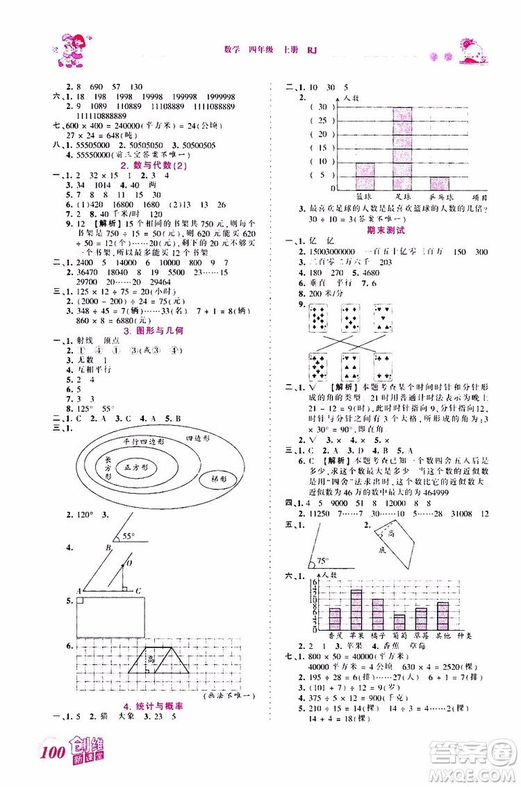 2019秋王朝霞創(chuàng)維新課堂小學(xué)四年級上冊數(shù)學(xué)RJ人教版參考答案