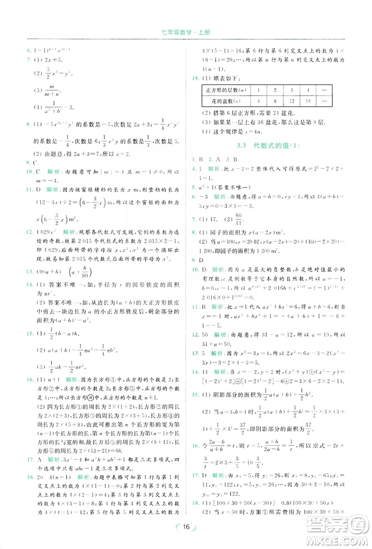 云南美術(shù)出版社2019亮點(diǎn)給力提優(yōu)課時(shí)作業(yè)本七年級(jí)數(shù)學(xué)上冊(cè)蘇教版答案