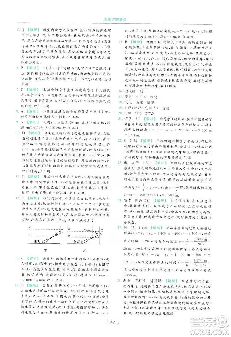 云南美術(shù)出版社2019亮點(diǎn)給力提優(yōu)課時(shí)作業(yè)本8年級(jí)物理上冊(cè)蘇科版答案