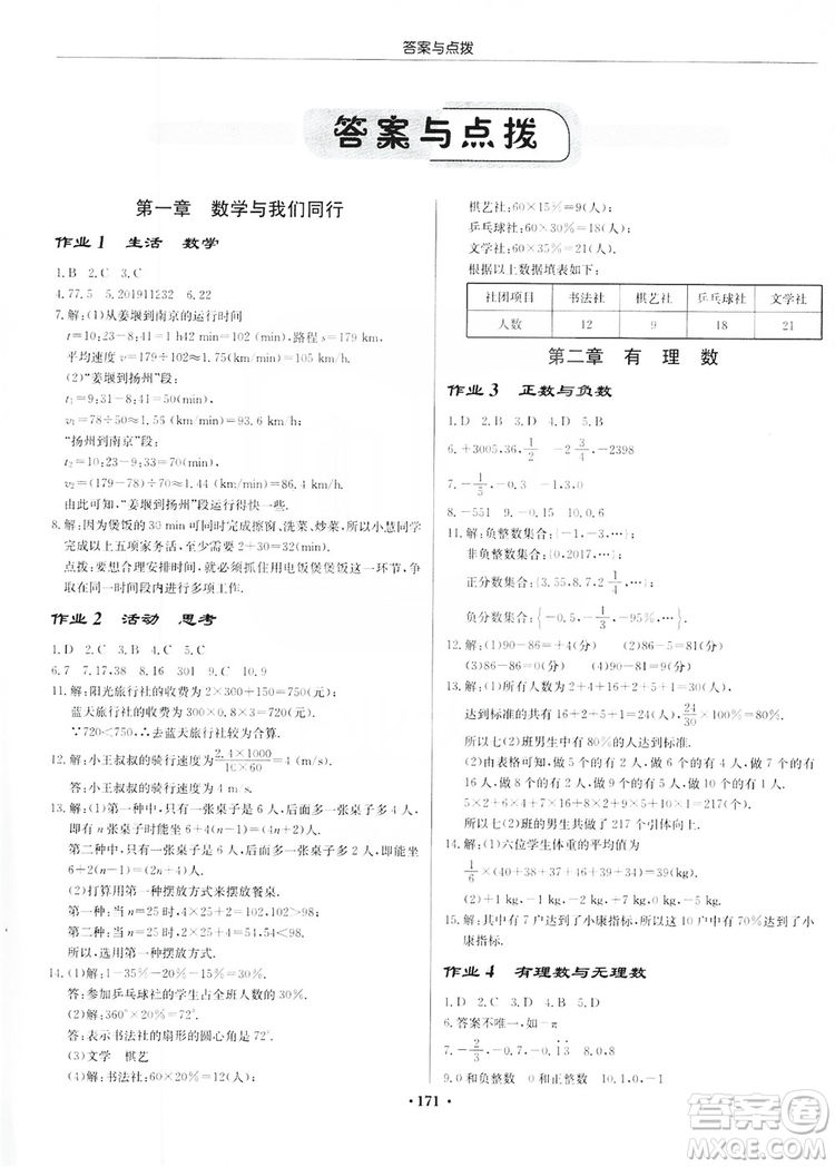 龍門(mén)書(shū)局2019啟東中學(xué)作業(yè)本7年級(jí)數(shù)學(xué)上冊(cè)江蘇JS版答案