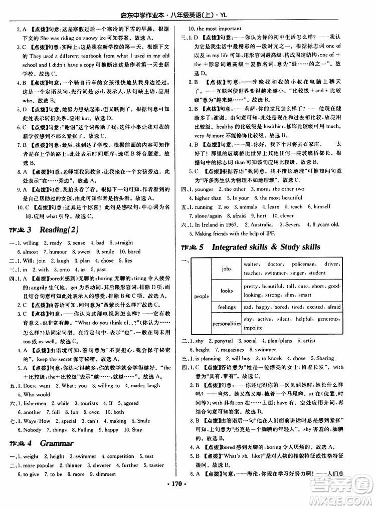 龍門書局2019秋啟東中學(xué)作業(yè)本英語八年級上冊YL譯林版參考答案