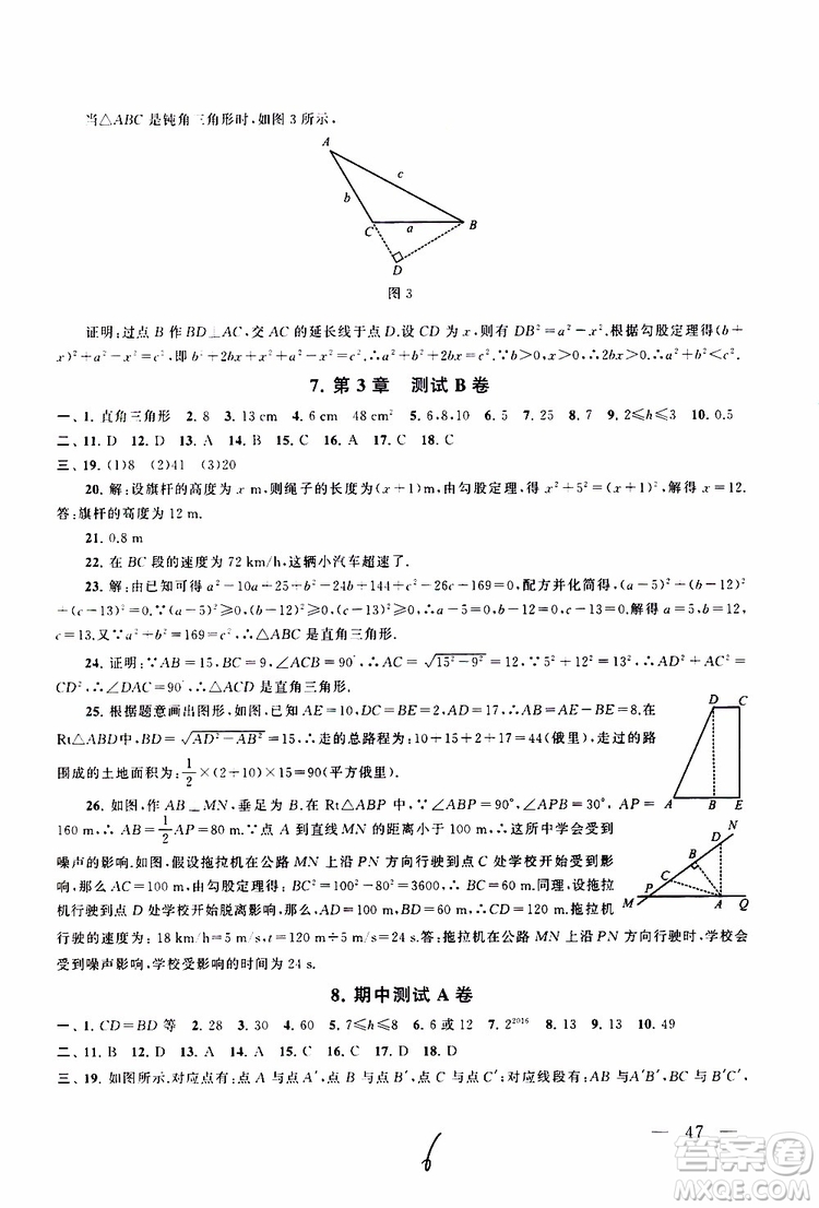 2019秋啟東黃岡大試卷八年級上冊數(shù)學(xué)江蘇科技教材適用答案