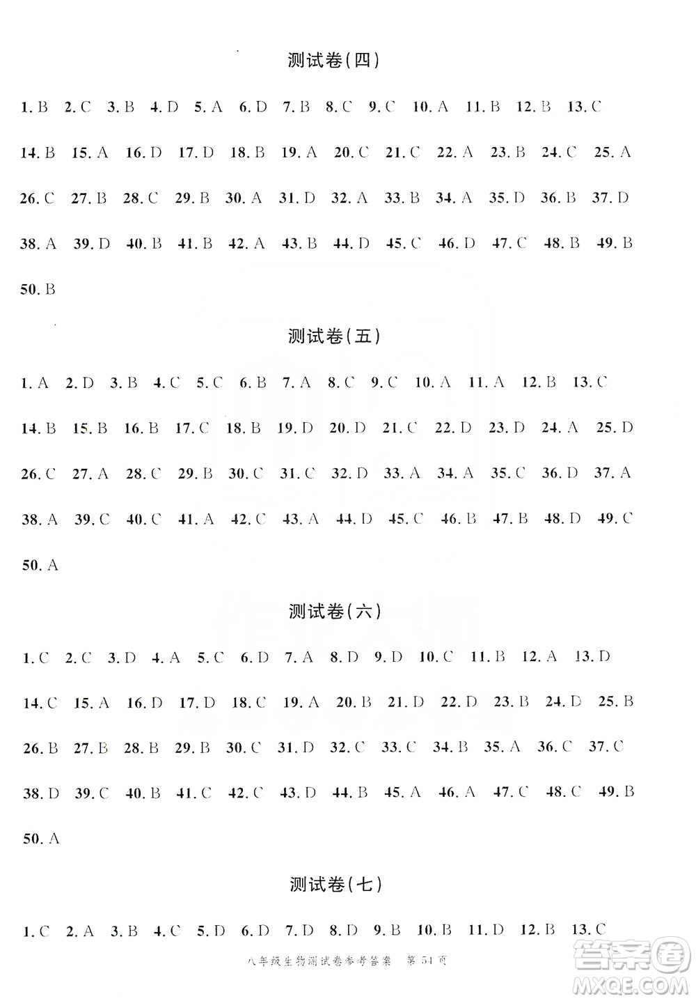 南粵學(xué)典2019年名師金典測試卷8年級(jí)生物全一冊(cè)人教版答案