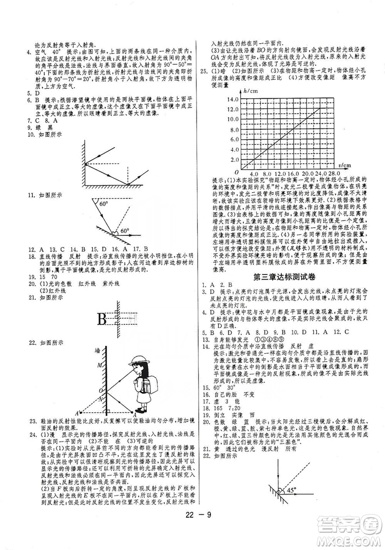 春雨教育2020升級版1課3練單元達標測試八年級物理上冊蘇科版JSKJ答案