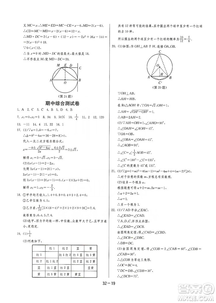 春雨教育2020升級(jí)版1課3練單元達(dá)標(biāo)測(cè)試九年級(jí)數(shù)學(xué)江蘇版JSJY答案