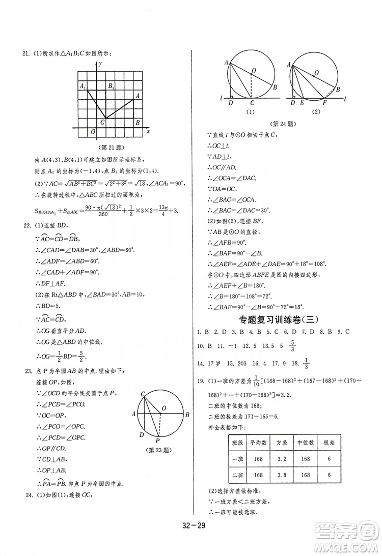 春雨教育2020升級(jí)版1課3練單元達(dá)標(biāo)測(cè)試九年級(jí)數(shù)學(xué)江蘇版JSJY答案