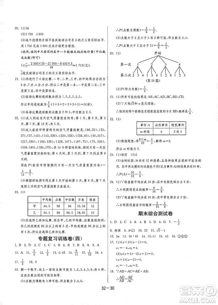 春雨教育2020升級(jí)版1課3練單元達(dá)標(biāo)測(cè)試九年級(jí)數(shù)學(xué)江蘇版JSJY答案
