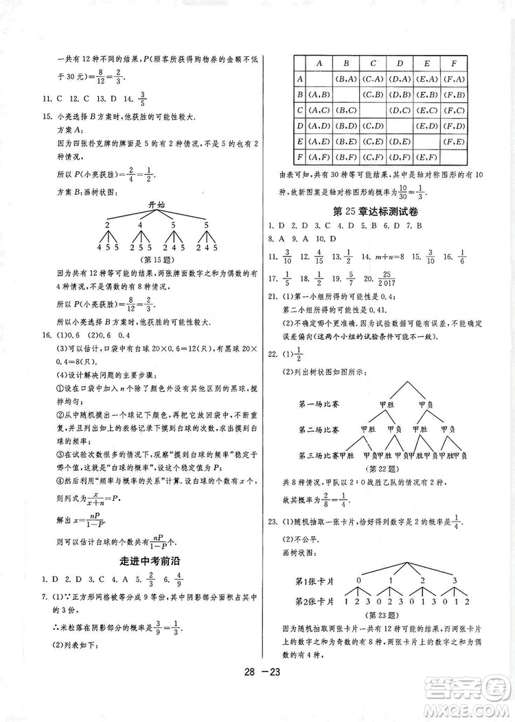春雨教育2020升級版1課3練單元達(dá)標(biāo)測試九年級數(shù)學(xué)華師大HSD版答案