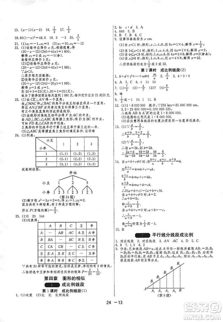 春雨教育2020升級版1課3練單元達標測試九年級數(shù)學北師大BSD版答案