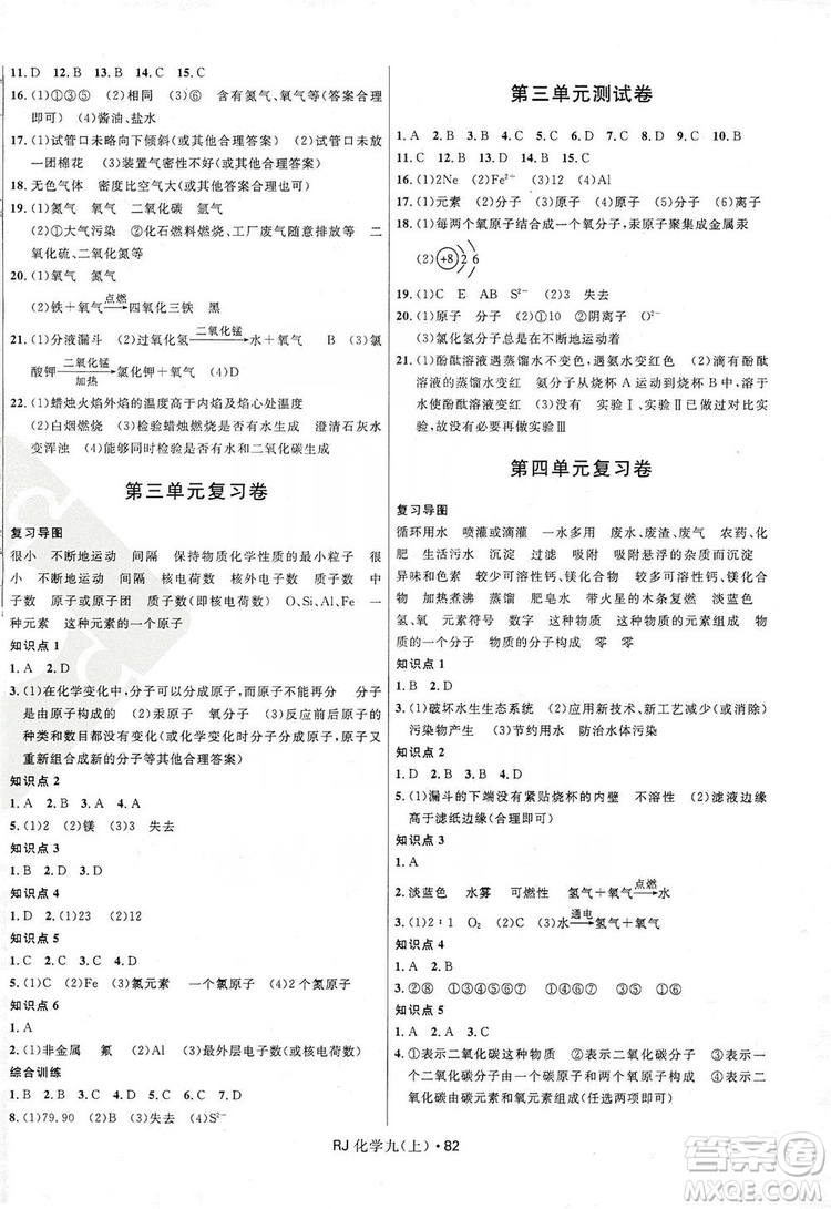 2019奪冠百分百初中優(yōu)化測(cè)試卷九年級(jí)化學(xué)人教版上冊(cè)答案