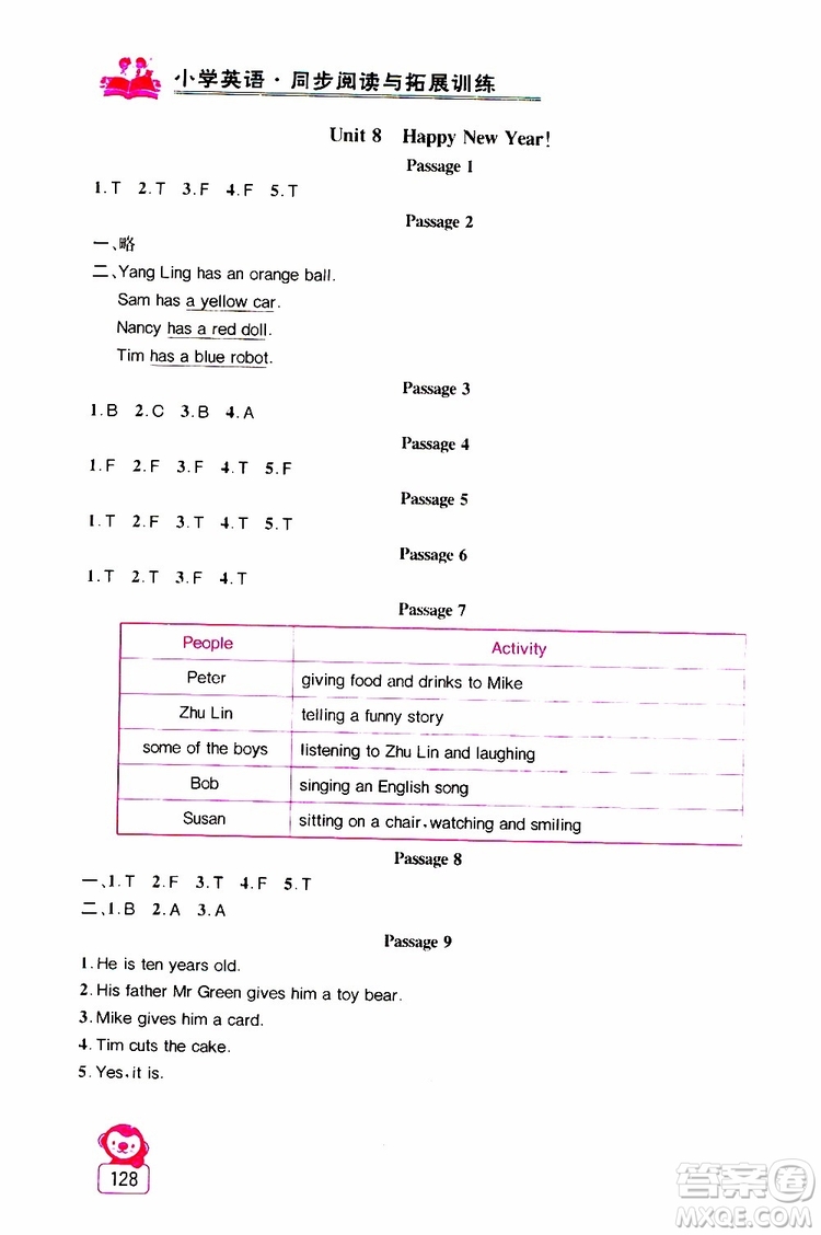 2019年小學(xué)英語(yǔ)同步閱讀與拓展訓(xùn)練三年級(jí)上冊(cè)江蘇版參考答案