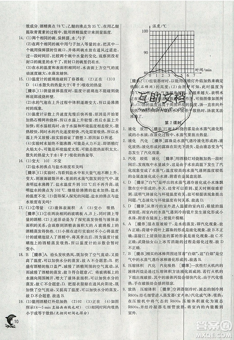 江蘇人民出版社春雨教育2019秋實(shí)驗(yàn)班提優(yōu)訓(xùn)練八年級(jí)物理上冊(cè)JSKJ蘇教版參考答案