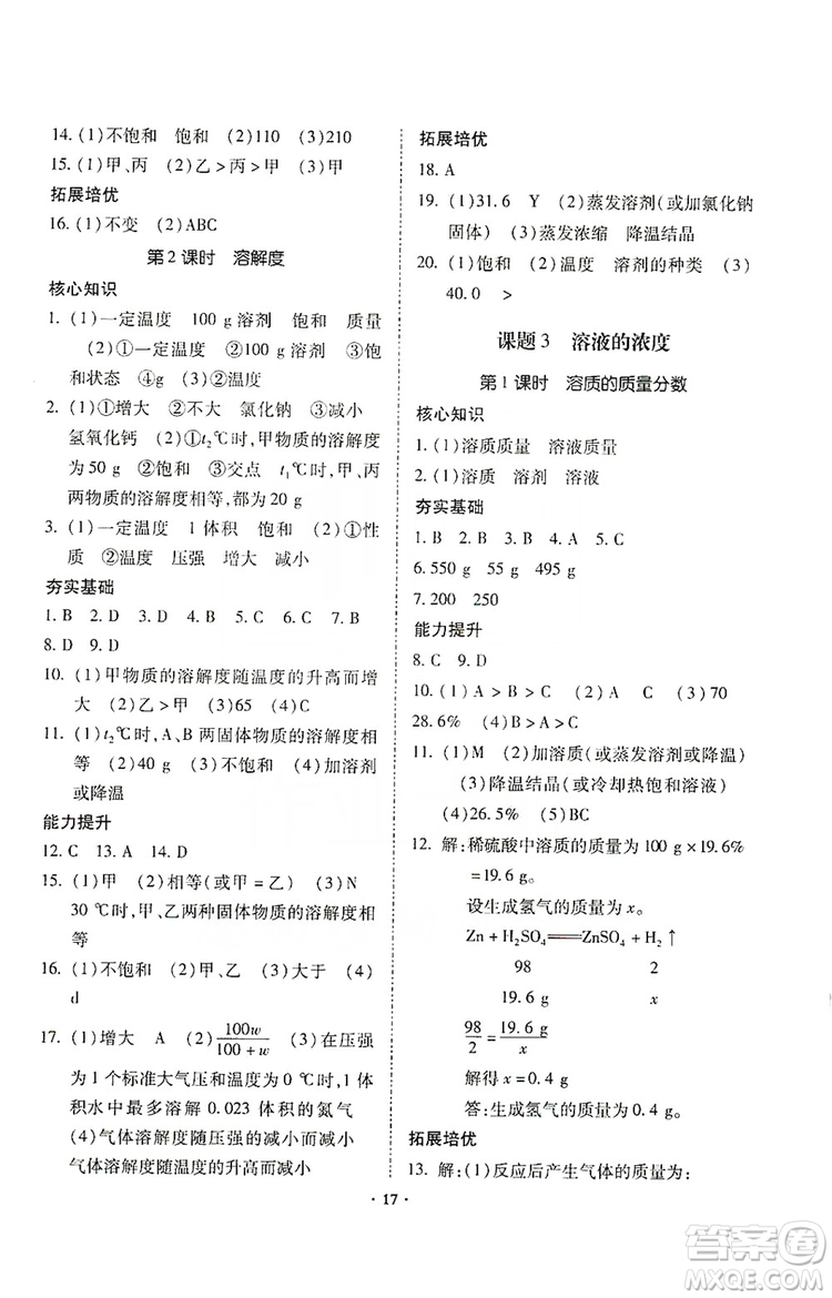 馳逐文化2019課時刷優(yōu)化分層作業(yè)九年級化學上冊答案
