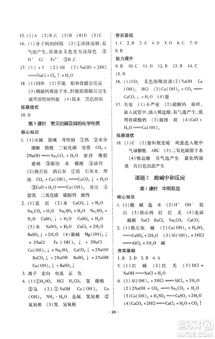 馳逐文化2019課時刷優(yōu)化分層作業(yè)九年級化學上冊答案