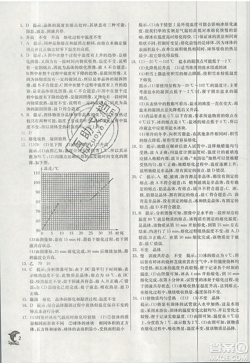 江蘇人民出版社春雨教育2019秋實(shí)驗(yàn)班提優(yōu)訓(xùn)練八年級(jí)物理上冊(cè)BSD北師大版參考答案
