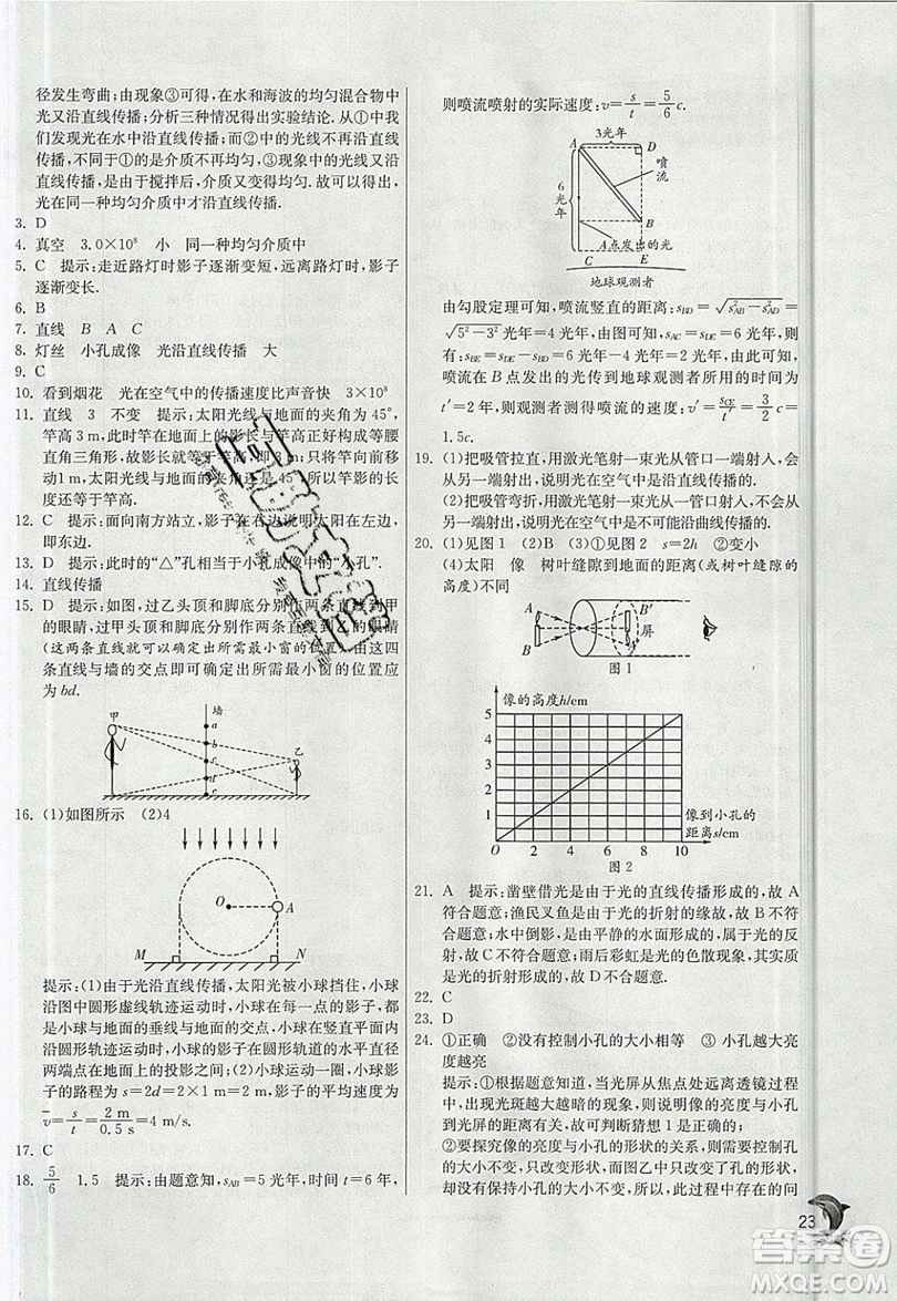 江蘇人民出版社春雨教育2019秋實(shí)驗(yàn)班提優(yōu)訓(xùn)練八年級(jí)物理上冊(cè)BSD北師大版參考答案