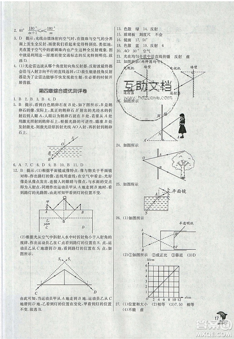 江蘇人民出版社春雨教育2019秋實(shí)驗(yàn)班提優(yōu)訓(xùn)練八年級(jí)物理上冊(cè)RMJY人教版參考答案