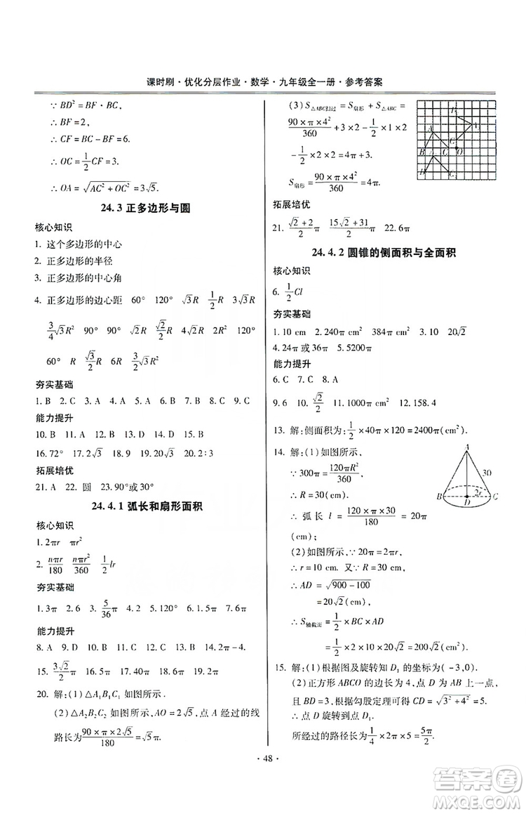 馳逐文化2019課時(shí)刷優(yōu)化分層作業(yè)九年級數(shù)學(xué)全一冊答案