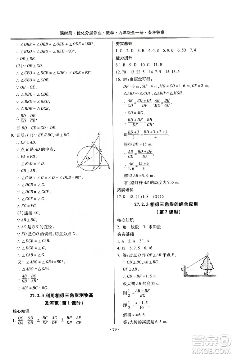 馳逐文化2019課時(shí)刷優(yōu)化分層作業(yè)九年級數(shù)學(xué)全一冊答案
